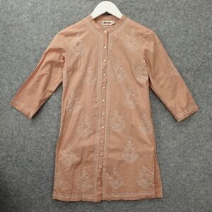 FABINDIA Womens Tunic Top SMALL Peach Pink Kurti Indian Artisan Boho Embroidered